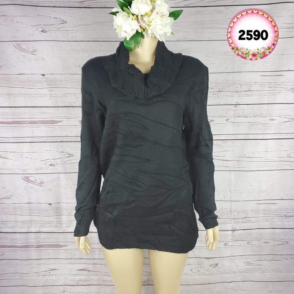Apt. 9 Large Black Cowl Neck Knit Sweater Cozy Elegant Pullover Women Top